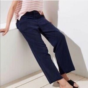 LOFT Pants Navy Frayed Wide Leg Pants Lyocell Linen Medium
